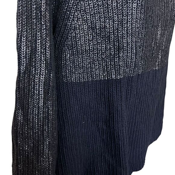 Chicos Womens Cotton Blend Navy Metallic Long Sleeve Chunky Knit Sweater 2 L - Picture 3 of 16